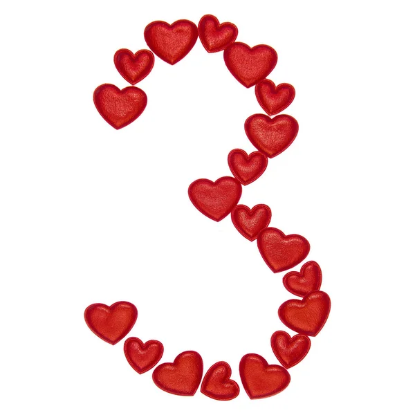 3号由装饰红色的心制成 隔离在白色背景上 Abc 字母表 情人节 — 图库照片