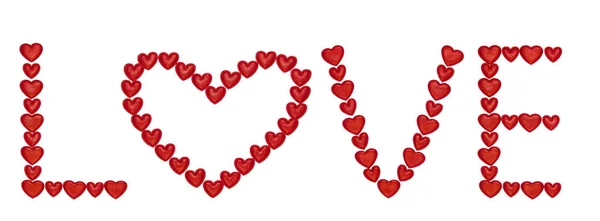 Слово Любов Зроблене Декоративних Червоних Сердець Ізольовані Білому Тлі — стокове фото