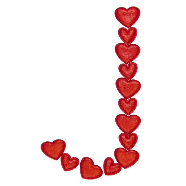 Лист Зроблений Декоративних Червоних Сердець Ізольовані Білому Тлі Концепції Abc — стокове фото