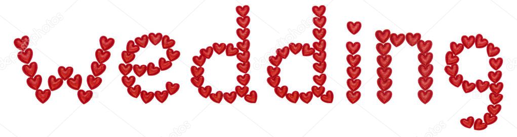 word valentine, made from decorative red hearts. Isolated on white background