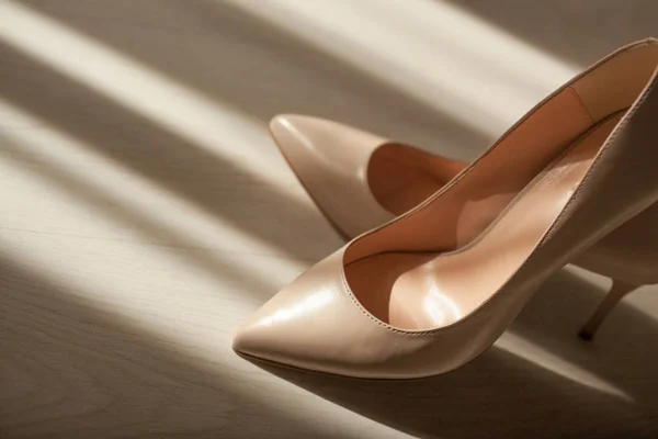 beige women shoes with heels, close up