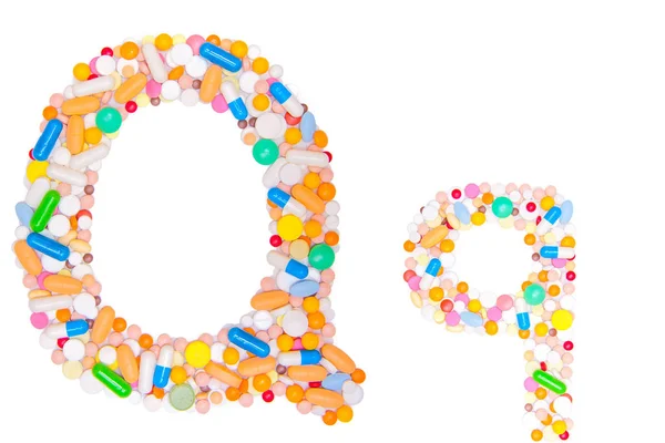 Harfi Ngiliz Alfabesi Yapılmış Tıbbi Tabletlerden Haplardan Kapsüllerden Vitaminden Toplanmış — Stok fotoğraf