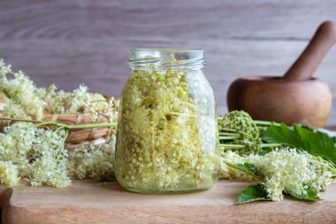 Ev yapımı tentür erkeç sakalı çiçekleri ve alkol hazırlanması