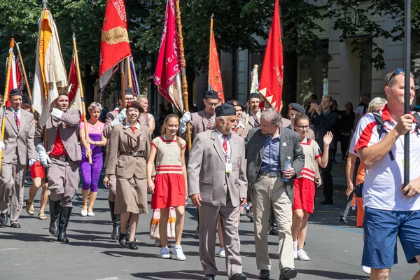 Praga República Checa Julio 2018 Gente Desfilando Sokolsky Slet Una — Foto de Stock