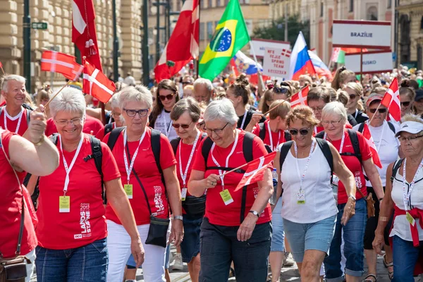 Prag Tschechische Republik Juli 2018 Schweizer Besucher Paradieren Auf Der — Stockfoto