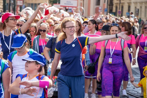 Prag Tschechische Republik Juli 2018 Parade Auf Dem Sokol Platz — Stockfoto