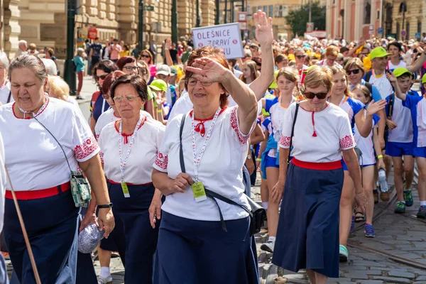 Prag Tschechische Republik Juli 2018 Frauenparade Auf Dem Sokol Platz — Stockfoto