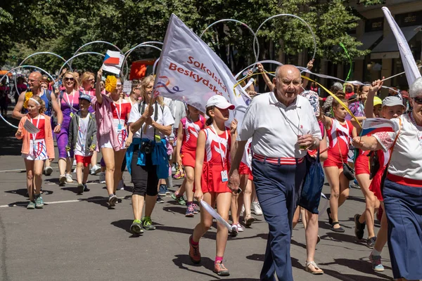 Prag Tschechische Republik Juli 2018 Parade Auf Dem Sokol Platz — Stockfoto