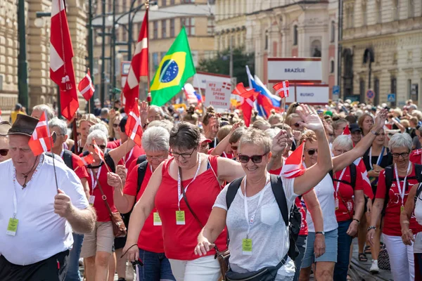 Prag Tschechische Republik Juli 2018 Parade Auf Dem Sokol Platz — Stockfoto