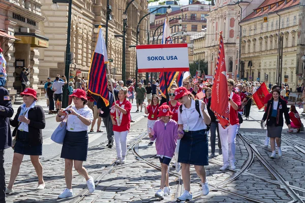Prag Tschechische Republik Juli 2018 Amerikanische Besucher Paradieren Auf Der — Stockfoto