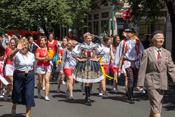 Prag Tschechische Republik Juli 2018 Parade Auf Dem Sokol Platz — Stockfoto