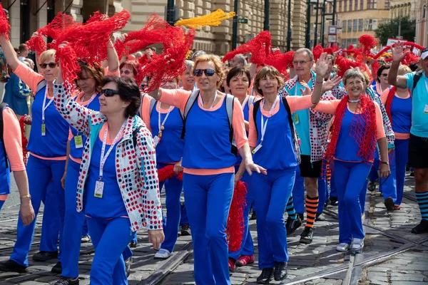Prag Tschechische Republik Juli 2018 Frauenparade Auf Dem Sokol Platz — Stockfoto
