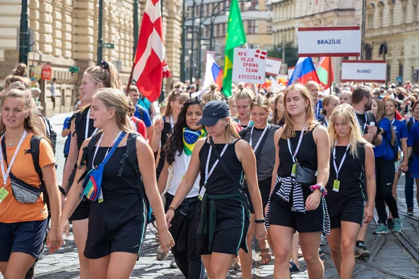 Prag Tschechische Republik Juli 2018 Internationale Besucher Beim Sokol Fest — Stockfoto