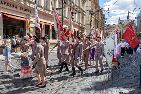 Prag Tschechische Republik Juli 2018 Parade Auf Dem Sokol Platz — Stockfoto