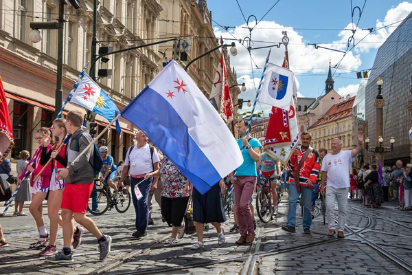 Prag Tschechische Republik Juli 2018 Parade Auf Dem Sokol Platz — Stockfoto