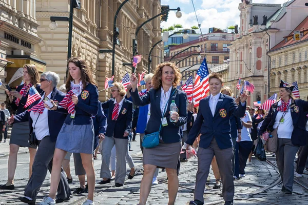 Prag Tschechische Republik Juli 2018 Amerikanische Besucher Paradieren Auf Der — Stockfoto