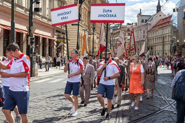 Prag Tschechische Republik Juli 2018 Parade Auf Dem Sokol Platz — Stockfoto