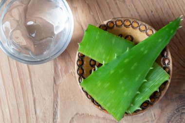 Aloe vera jel ve taze yapraklar, üst manzara