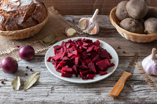 Sliced Red Beets Other Ingredients Prepare Fermented Kvass — Stock Photo, Image