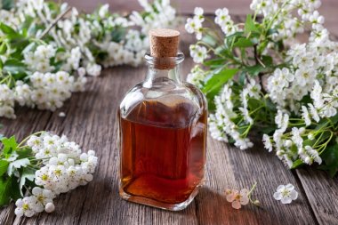 Alıç çiçekleri ile alıç tentür bir şişe