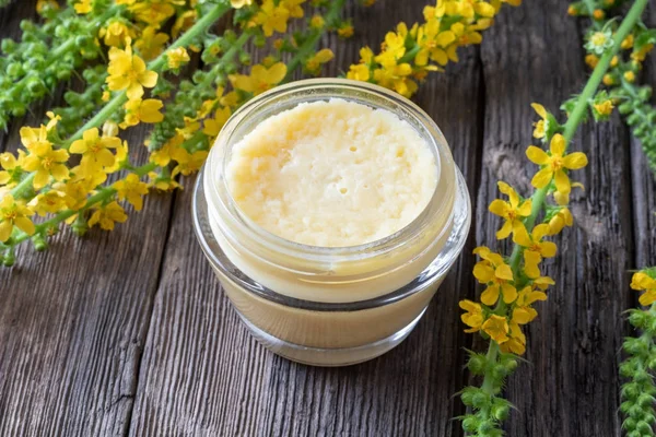 Homemade agrimony and shea butter ointment — Stock Photo, Image