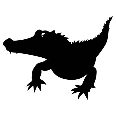 Keskin dişleri, sert pulları ve güçlü bir kuyruğu olan kalın siyah bir timsah silueti. Bu vektör illüstrasyonu vahşi yaşam grafikleri, eğitim materyalleri, logo tasarımı veya doğa temalı yaratıcı projeler için idealdir..