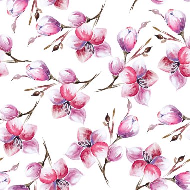 Pembe çiçekli sulu boya deseni