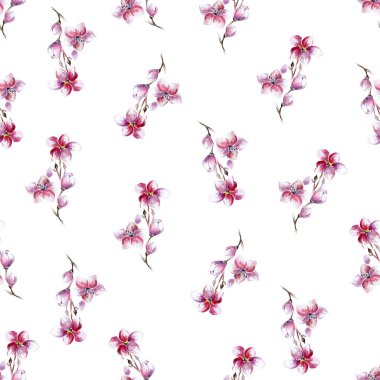 Pembe çiçekli sulu boya deseni