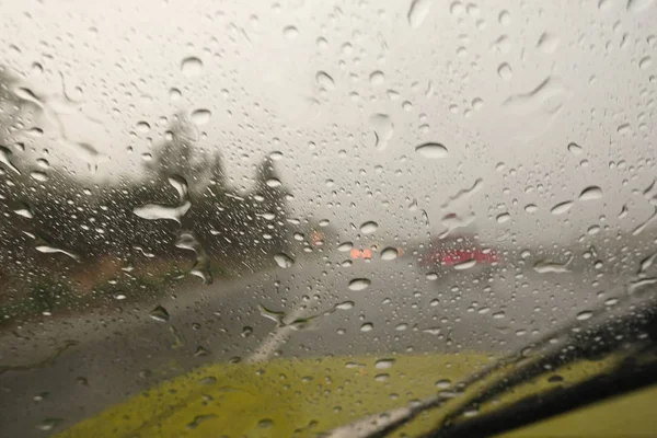 Diluvio Lluvia Repentino Torbellino Mientras Conducía Por Autopista Lluvia Fuerte — Foto de Stock