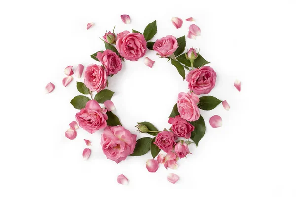 Floral round wreath. Flowers composition made of roses — Stock Photo, Image