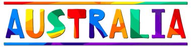 Avustralya. Çok renkli, komik çizgi film renkli, izole karalama yazıları. Avustralya 'da giysi, tişört, hatıra, broşür, pankart, çıkartma ve el çantası baskıları için. Stok vektör resmi.
