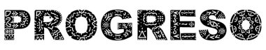 Progreso. Ulusal etnik süslemeli beyaz üzerine siyah yazılar. Giysi, tişört, hatıra, broşür, poster, pankart baskısı için Meksika Progreso 'su. Stok vektör resmi.