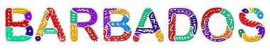 Barbados 'ta. Çok renkli parlak kontrast izolasyon yazıtları. Renkli kavisli karalama harfleri. Giysi, tişört, hatıra, broşür, pankart, el ilanı, kart, çanta için Barbados. Stok vektör resmi.