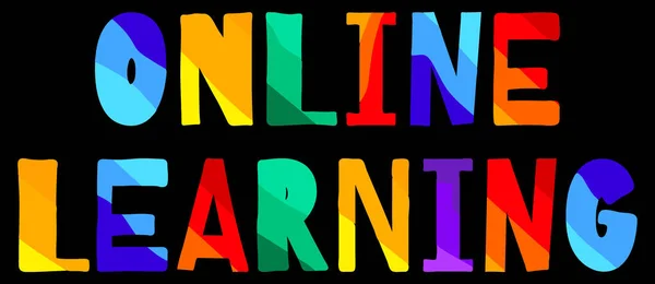 Apprendimento Online Multicolore Luminoso Divertente Cartone Animato Isolato Iscrizione Lettere — Vettoriale Stock