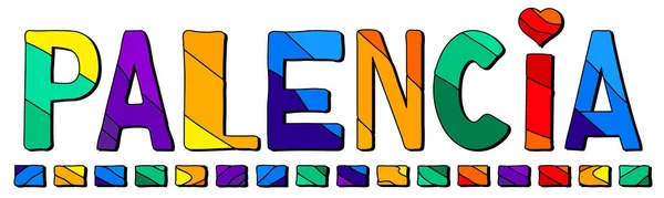 Palencia Multicolore Luminoso Divertente Cartone Animato Isolato Iscrizione Lettere Colorate — Vettoriale Stock