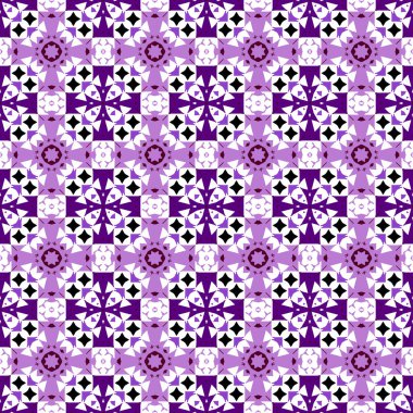 Vektör menekşe, mor ve siyah arkaplan şekilli (şekiller, eşkenarlar). Doku, ambalaj için kusursuz desen, hediye kağıdı, süprizli kutular, kumaş, tekstil, web sitesi unsurları, uygulamalar. Vektör resmi.