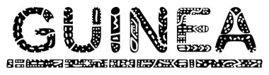 Gine. Beyaz üzerine siyah yazıt. Kıvrımlı, acayip harfler. Baskı, giysi, tişört, turist hatırası, broşür, afiş, kart, turist reklamı için Gine. Stok vektör resmi.