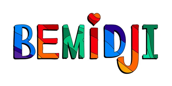 Bemidji Multicolore Luminoso Colorato Divertente Cartone Animato Isolato Iscrizione Lettere — Vettoriale Stock