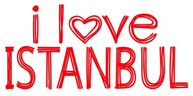 İstanbul 'u seviyorum. Keçeli kalem gibi kırmızı kıvrımlı çizgilerden karalama harflerini ayır. Pankart, poster, el ilanı, kart, hatıra, iz, giysi ve tişört için. İstanbul - Türkiye 'de şehir. Stok resmi.