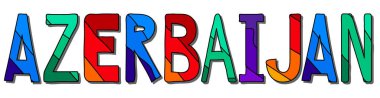 Azerbaycan - çok renkli komik karikatür yazıları. Azerbaycan resmi olarak Avrasya 'nın Güney Kafkasya bölgesinde bulunan bir ülkedir. Pankartlar, posterler, giysilerdeki eşyalar ve tişörtler için. Stok resmi.