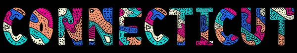コネティカット 多色のドアは対照碑文を隔離する パターン化された曲線状の文字 Tシャツ お土産 バナー 広告のための米国コネチカット州 ストックベクトル画像 — ストックベクタ