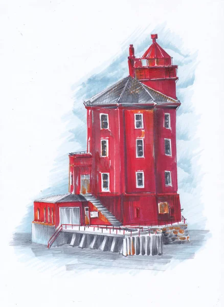 赤いヨーロッパの灯台スケッチマーカー — ストック写真