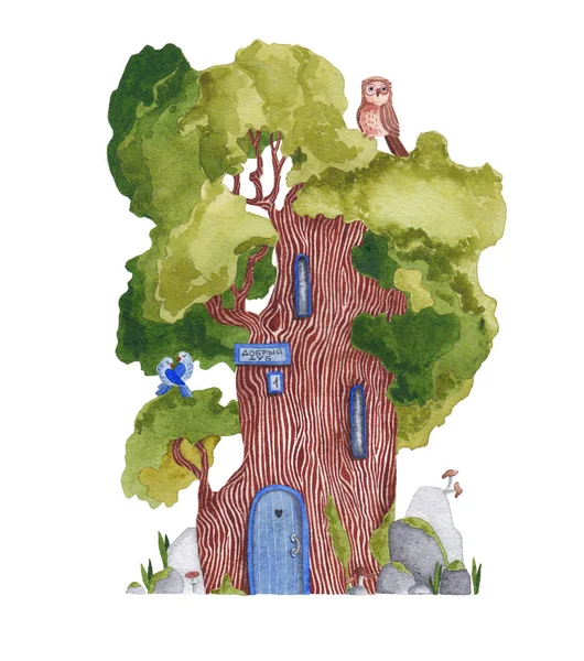 Uma Árvore Com Inscrição Good Oak Desenho Aquarela — Fotografia de Stock