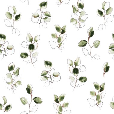 Seamless background with sprigs. Sketchy twigs in watercolor.