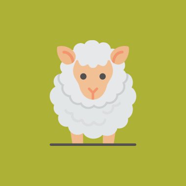 Koyun hayvan yassı ikonu, hayvan vektör illüstrasyonu