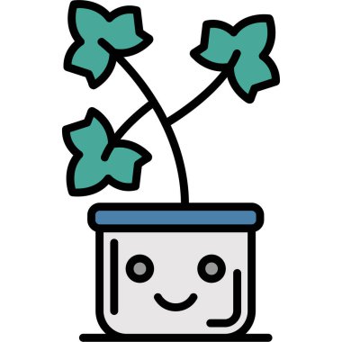 Saksıdaki sevimli çiçek, vektör illüstrasyonu