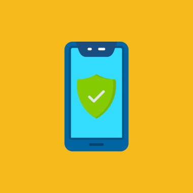Akıllı telefon ikonu olan kalkan, güvenlik konsepti. vektör illüstrasyonu