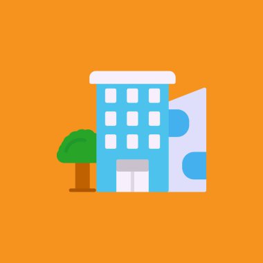 Düz ikonlu bina, vektör illüstrasyonu