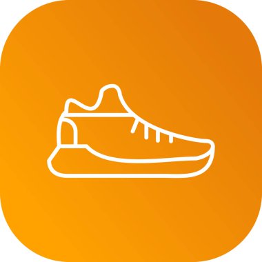 Uzun gölgeli beyaz çizgi spor ayakkabı ikonu. Spor ayakkabılar. turuncu kare düğme. vektör.