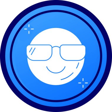 Gülen suratlı yuvarlak bir ikon. Mavi daire. vektör illüstrasyonu